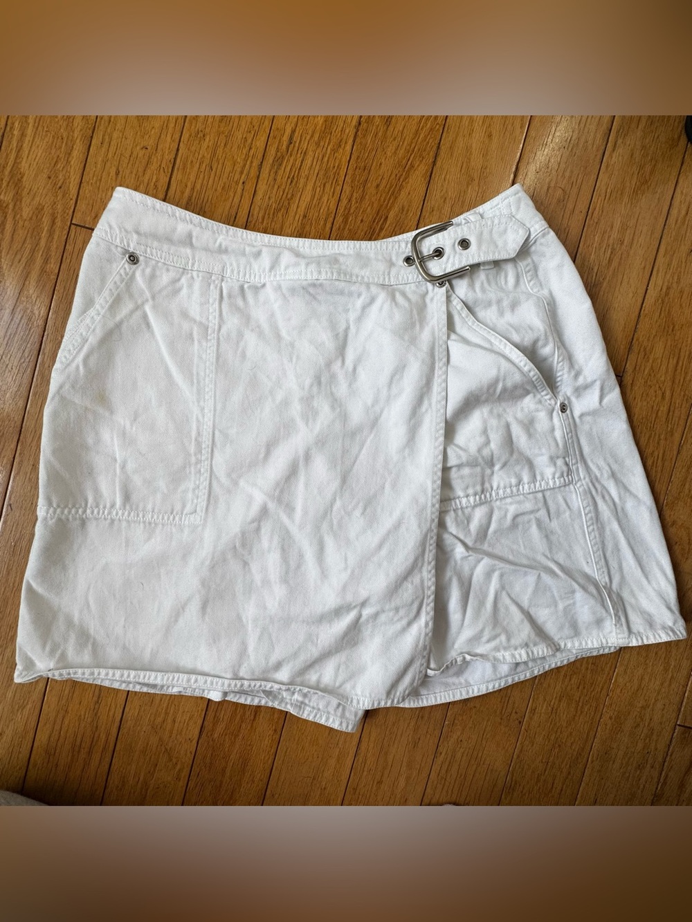 Vintage 90s Liz Claiborne White Denim Wrap Skort - Y2K Buckle Mini